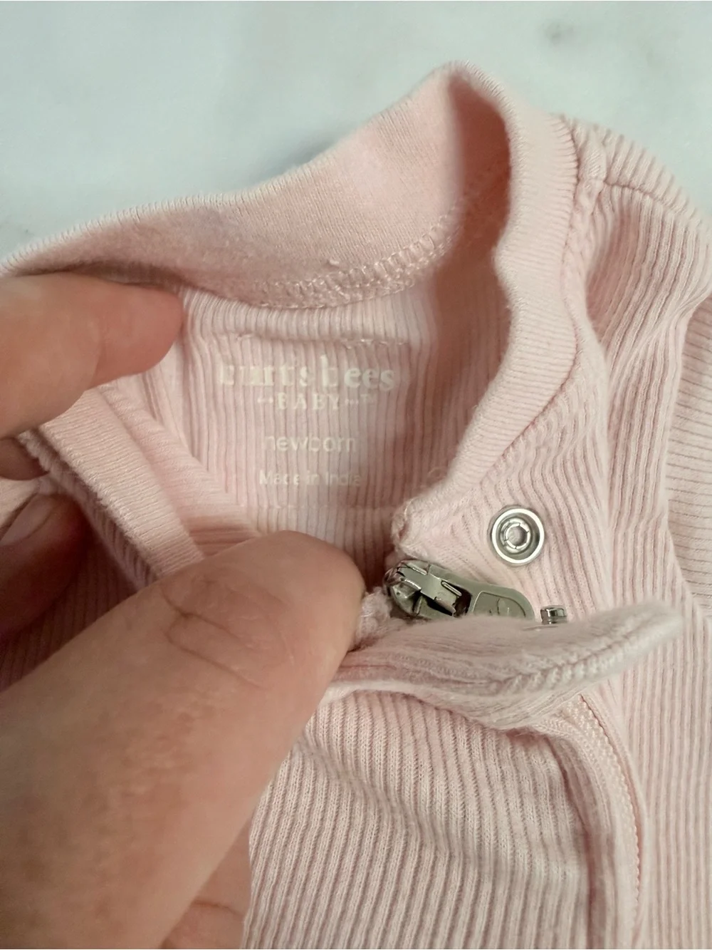 Burt's Bees Baby Light Pink Ribbed Footed One-Piece Pajamas